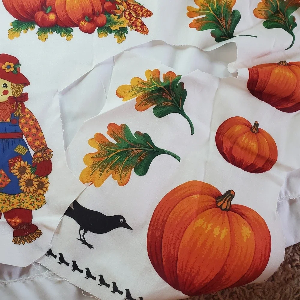 Country Autumn Applique Fabric Panel Cranston DIY Scarecrow Leaves Black Crow